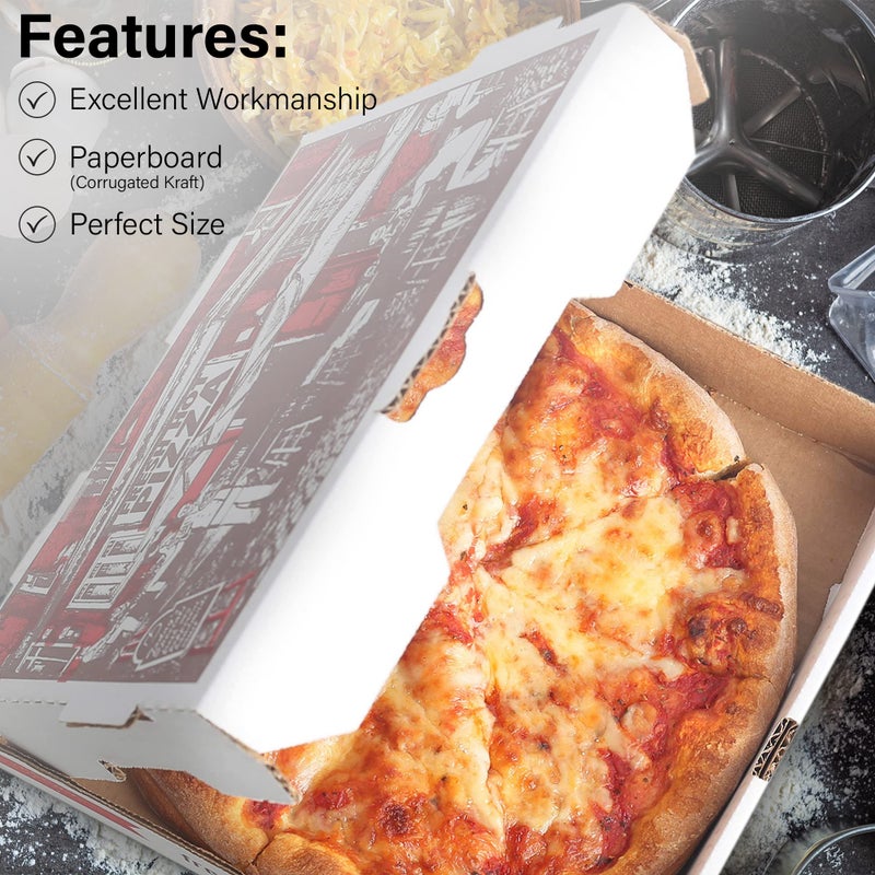 MT Products White-Red Cardboard Pizza Boxes 10" x 10" x 1.75" - Depth B-Flute Corrugated Pizza Box - Pack of 10 - Image 5